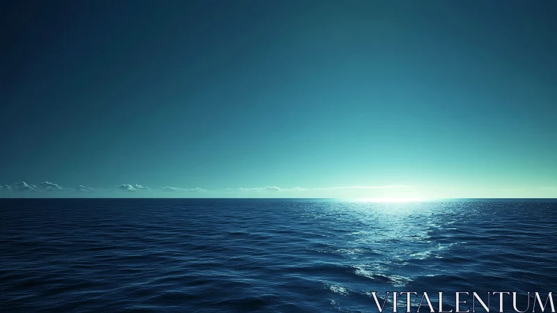 Endless blue ocean quietly meets a soft glowing horizon