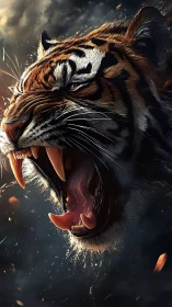 Storm-lit tiger roar ignites the dark with feral fire.