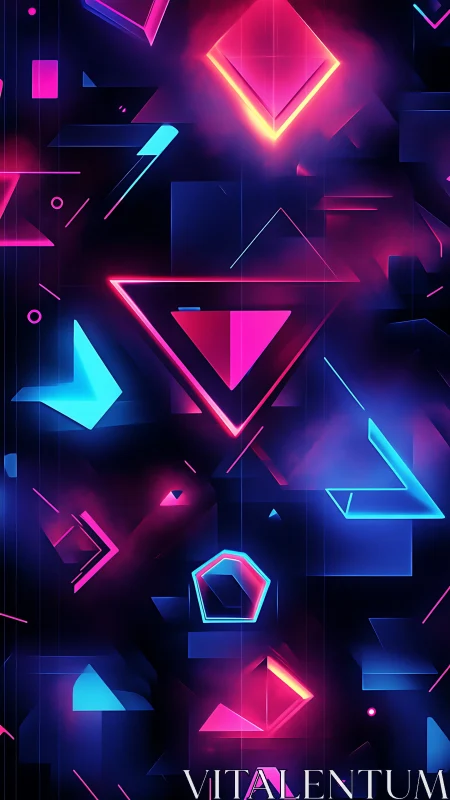 Neon prisms drift through a synthwave night of glowing code