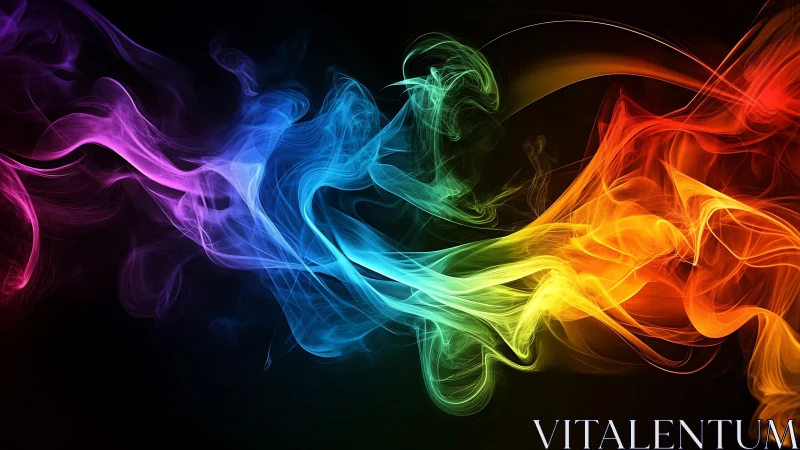 Digital painting of prismatic smoke currents over black field.