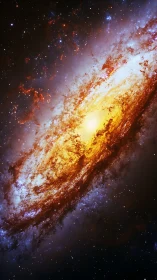 Spiral galaxy core glows with golden stellar dust halo.