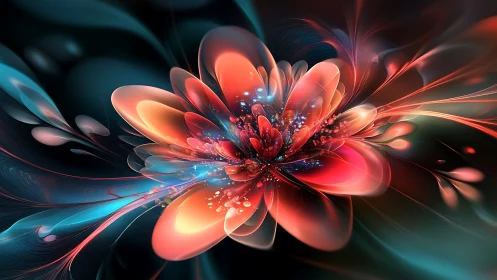 Abstract digital flower with luminous layered petals in motion.