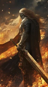 Fire-kissed knight pauses mid-stride as molten dusk howls