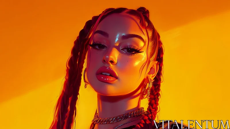 Bold braided portrait glows under vivid orange lighting