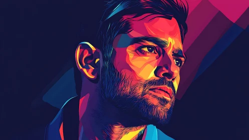 Bold portrait glows with vibrant neon light and quiet strength