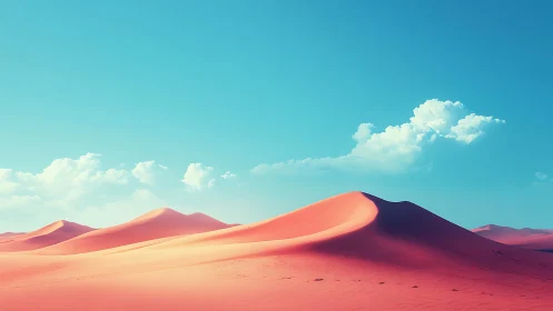 Radiant coral desert dunes beneath clear cyan skies.