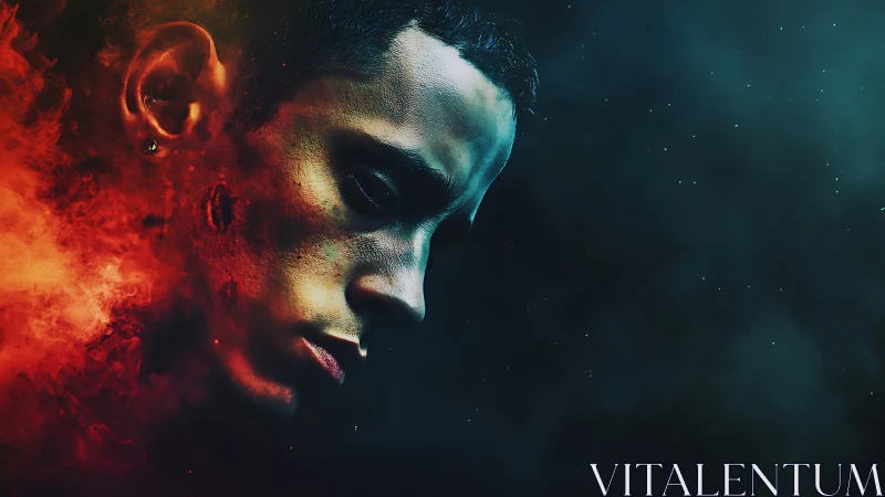 Dual-tone portrait with fiery dispersion and cool void contrast.