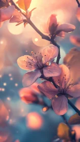 Flowering branch with pink petals and backlighting effect.