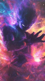 Cosmic warrior channels volatile nebula energy storm
