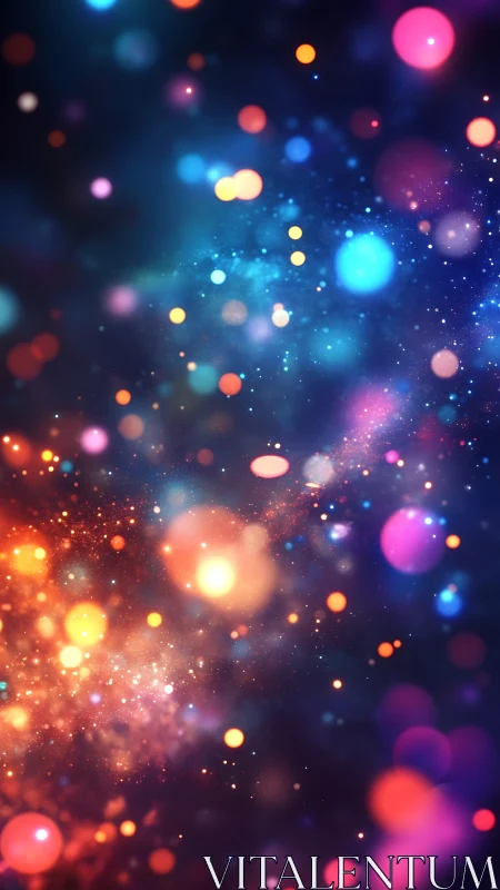 Stardust blooms as neon bokeh drifts through midnight space