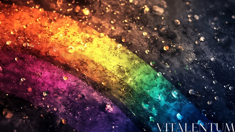 Macro spectrum arc with refractive water droplets on texture