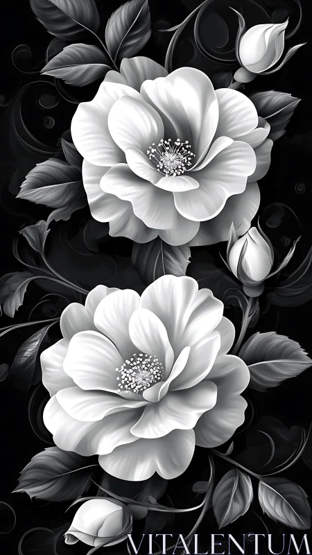 Elegant White Blooms in Dramatic Monochrome Composition