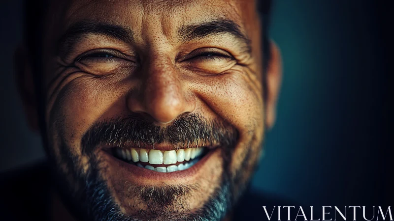 Joyful close-up portrait captures radiant, genuine laughter.
