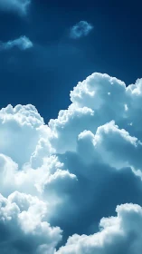 Towering cumulus clouds rise sharply against deep blue sky