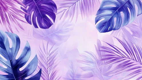 Iridescent tropical foliage pattern in soft digital watercolor.