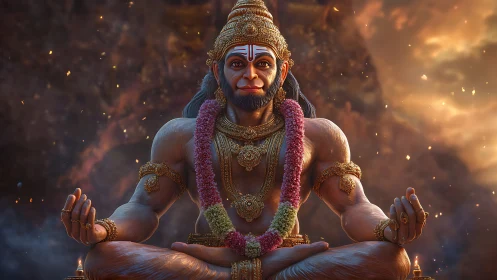 3D rendered seated deity figure in meditative cross leg pose