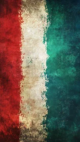 Weatherworn tricolor banner dripping with rustic pride.