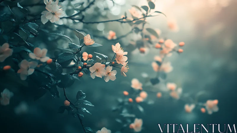 Delicate Blossoms Dance in Misty Garden Light