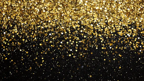 Gold confetti cascade forms dense glittering upper band