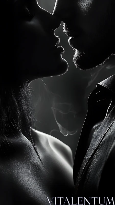 Two figures in profile, silhouetted against dark background