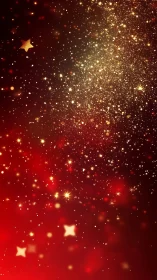 Radiant golden stardust swirl on deep red backdrop.