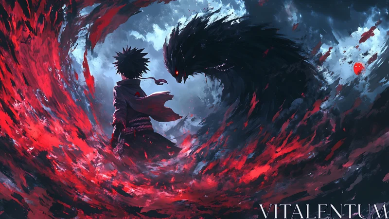 Storm of red shadows around a lone, defiant sorcerer.