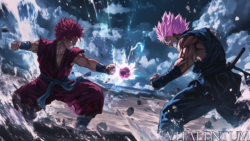 Storm-torn warriors hurl clashing energy across shattered ground