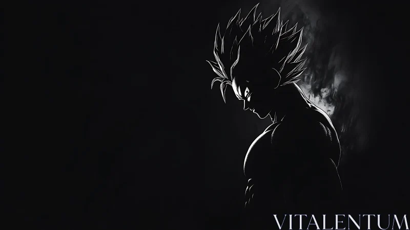 High-contrast anime silhouette with dramatic rim lighting.