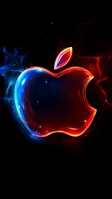 Luminous red blue apple emblem over deep black void.