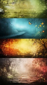 Seasonal forest pathways in four atmospheric panoramic panels