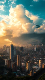 Cloud towers trade secrets with a sunlit mountain city