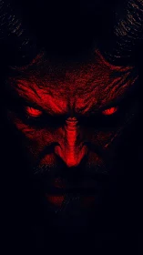 Chromatically saturated demonic visage under high-contrast chiaroscuro.