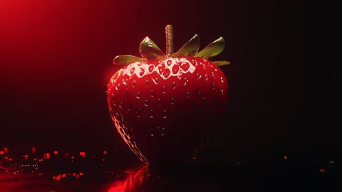 Cinematic photoreal strawberry under dramatic rim lighting.
