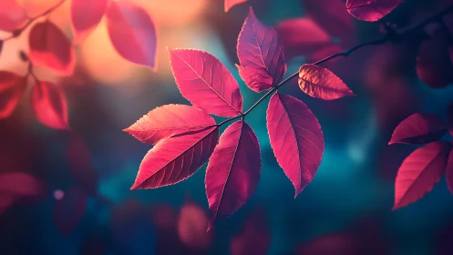 Macro close-up of pink foliage with teal bokeh background glow