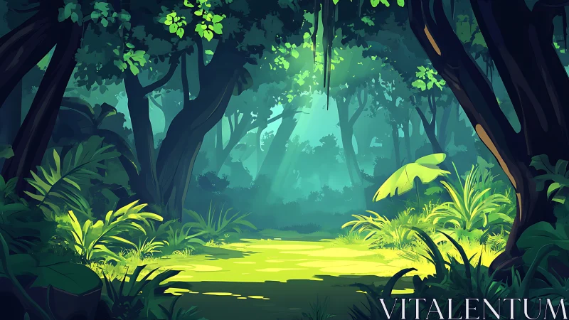 Luminescent Forest Clearing: Architectural Light Study in Verdant Canopy.