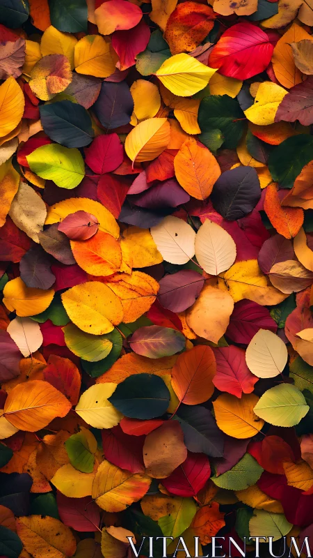 Fallen autumn leaves create a vivid, richly textured carpet