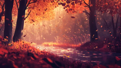 Autumn's Golden Whisper Along Still Waters.