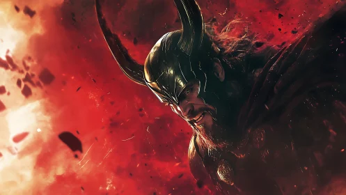 Storm-charged warrior strides through swirling red fury