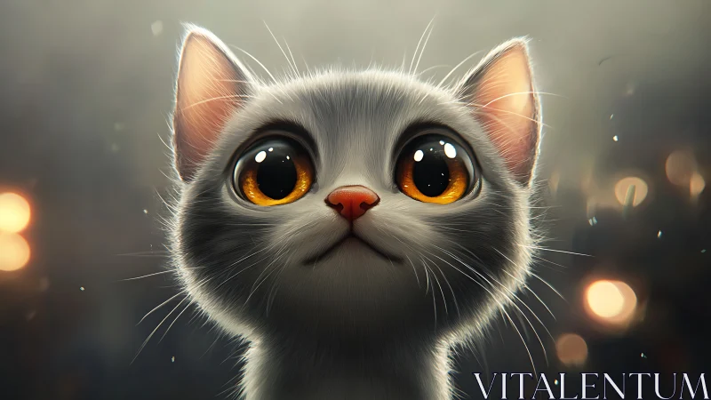 Gray Feline Portrait with Luminous Amber Irises and Detailed Facial Geometry.