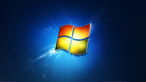 Windows-style colored quadrants on dark blue digital field.