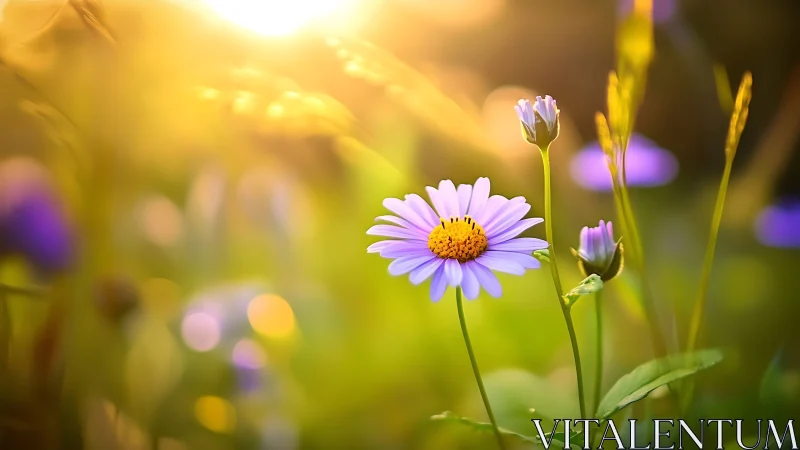 Purple Daisies Dance Through Golden Hour Sunlight