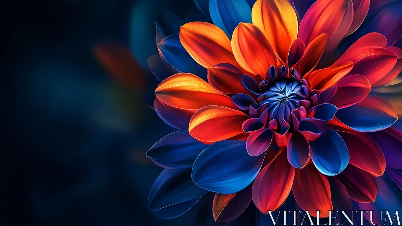 Dahlia bloom rendered with volumetric chromatic gradient