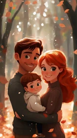 Autumn Embrace: Three Souls in Falling Leaves.