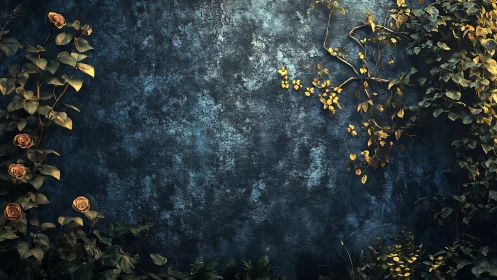 Weathered Sanctuary: Roses and Golden Foliage Frame Moody Stone.