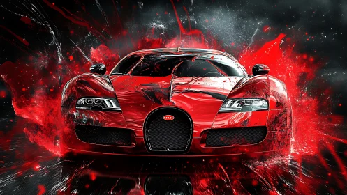 Crimson hypercar exploding through liquid speed. Period.