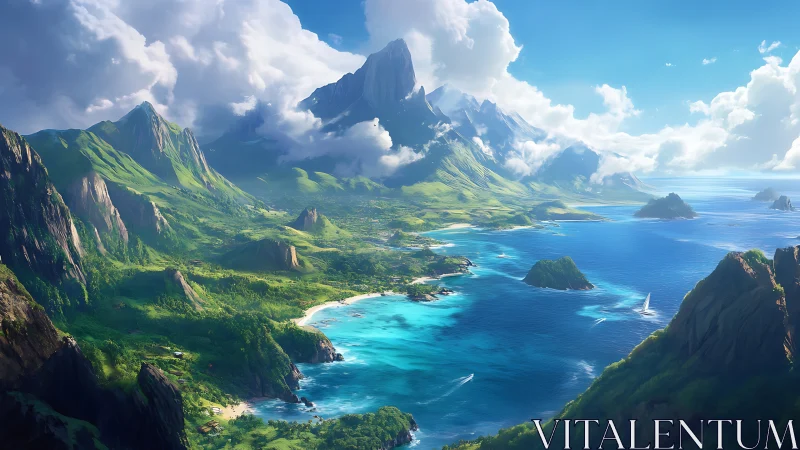 Volumetric Cloud Rendering Over Verdant Island Volcanic Formation With Stratified Atmospheric Perspe