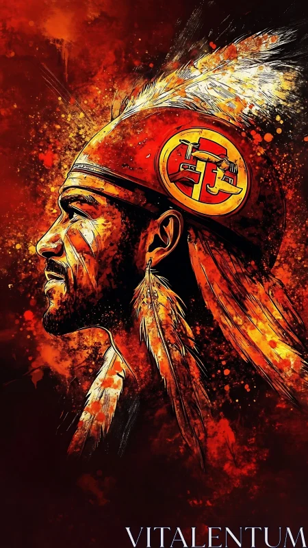 Ember crowned warrior in blazing feathered profile storm.