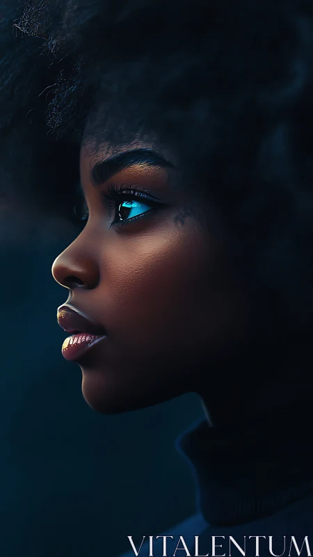 Side profile portrait renders luminous dark skin in detail