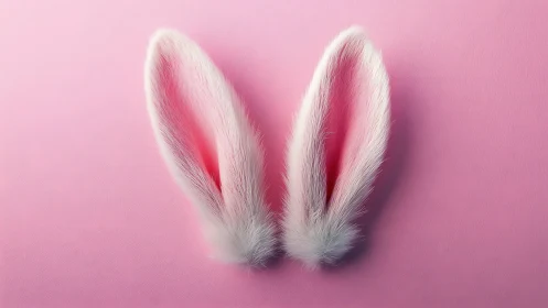 Fluffy white bunny ears headband on soft pink backdrop.