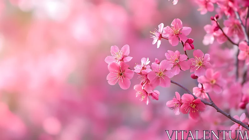 Pink Cherry Blossoms on Branch with Bokeh Background.
